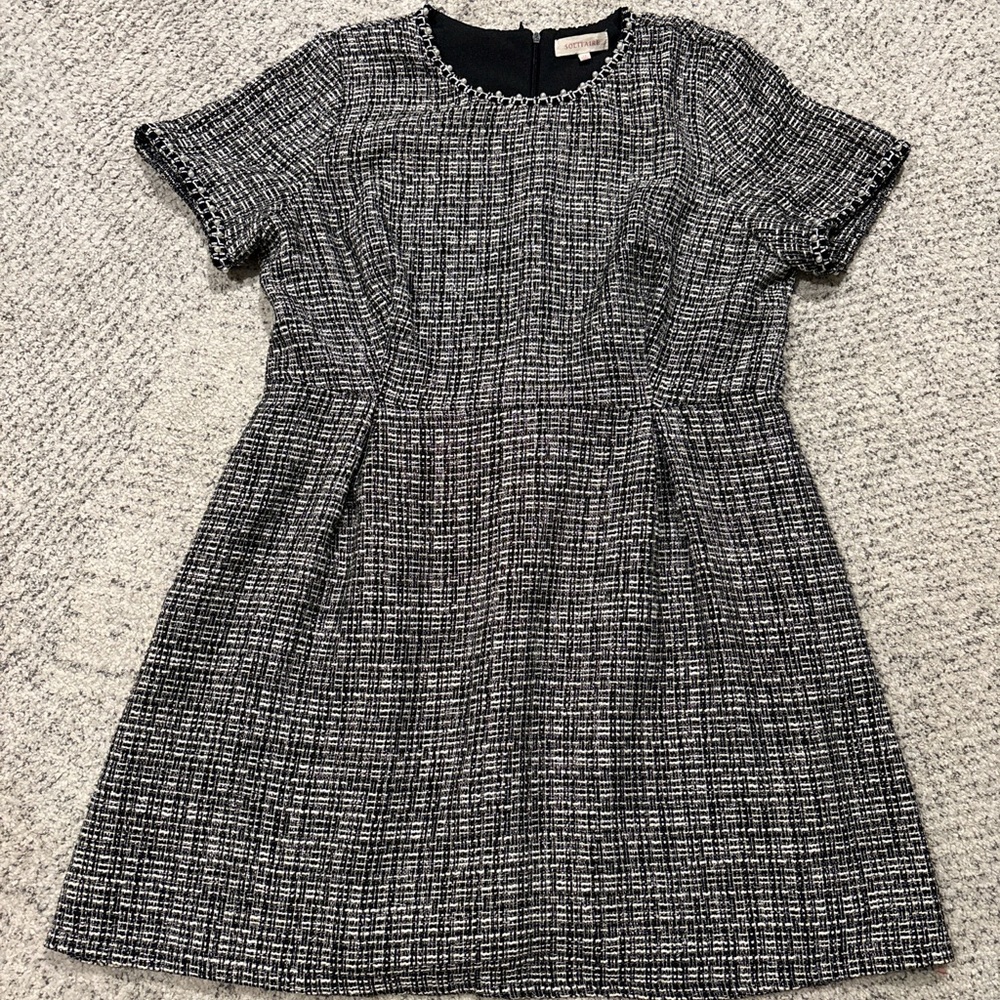 Solitaire Black and White Tweed Pearl Accents Mini Dress Size 14